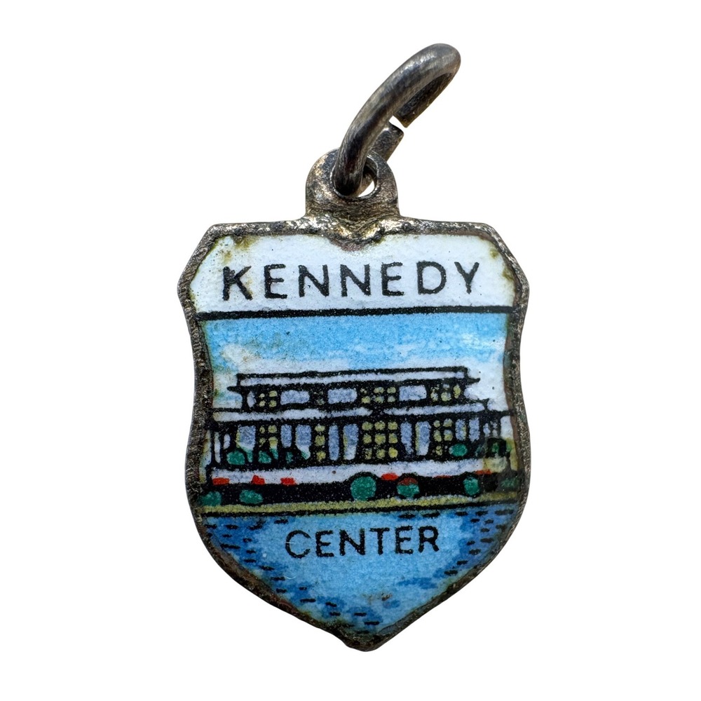 Vintage Kennedy Center Enamel Shield Charm Silver Tone Made in Germany‎ 255